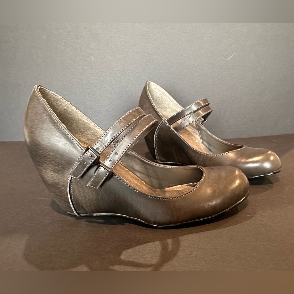 Bakers Cody Double Buckle Grey Wedge Mary Janes